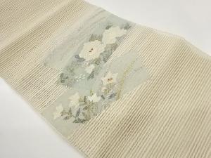 絽綴れ短冊に桔梗・牡丹模様織出し名古屋帯